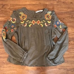 Zara Embroidered Button Back Top
